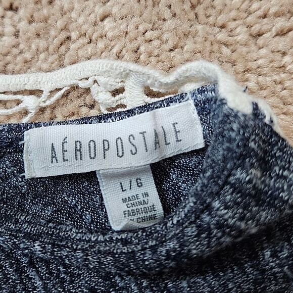 Aeropostale Women's High-Low Sweater Size Large Blue Marble Lace Back Cut Out - Picture 8 of 9